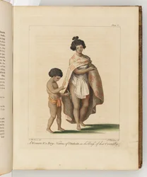 Eine Frau und ein Junge, Eingeborene von Otaheite, Illustration aus Ein Tagebuch einer Reise in die Südsee: in Seiner Majestät Schiff, der Endeavour, 1794